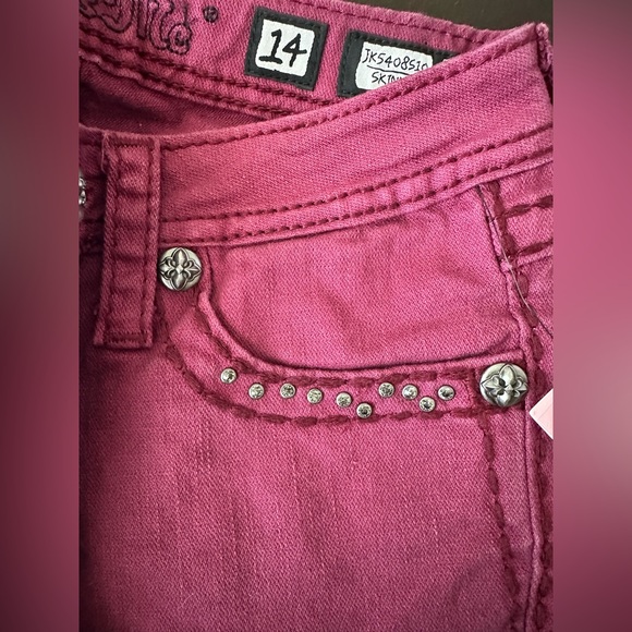 Miss Me Girls Magenta Jeans with Embellishments - Picture 2 of 7